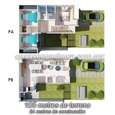 plano casas con crédito infonavit en venta en pachuca 3 recámaras