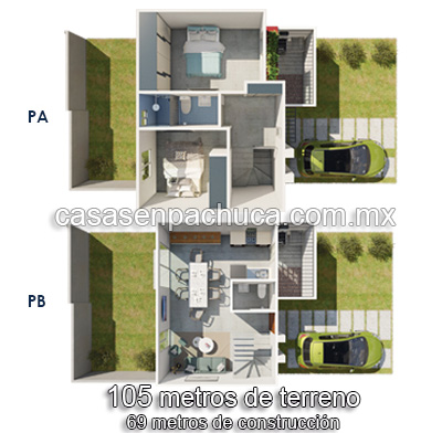 plano casas con crédito infonavit en venta en pachuca 2 pisos 2 recámaras